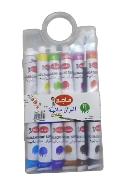 boite plastique de 12 tubes gouache laminée 12 ml avec pinceaux – MAJED